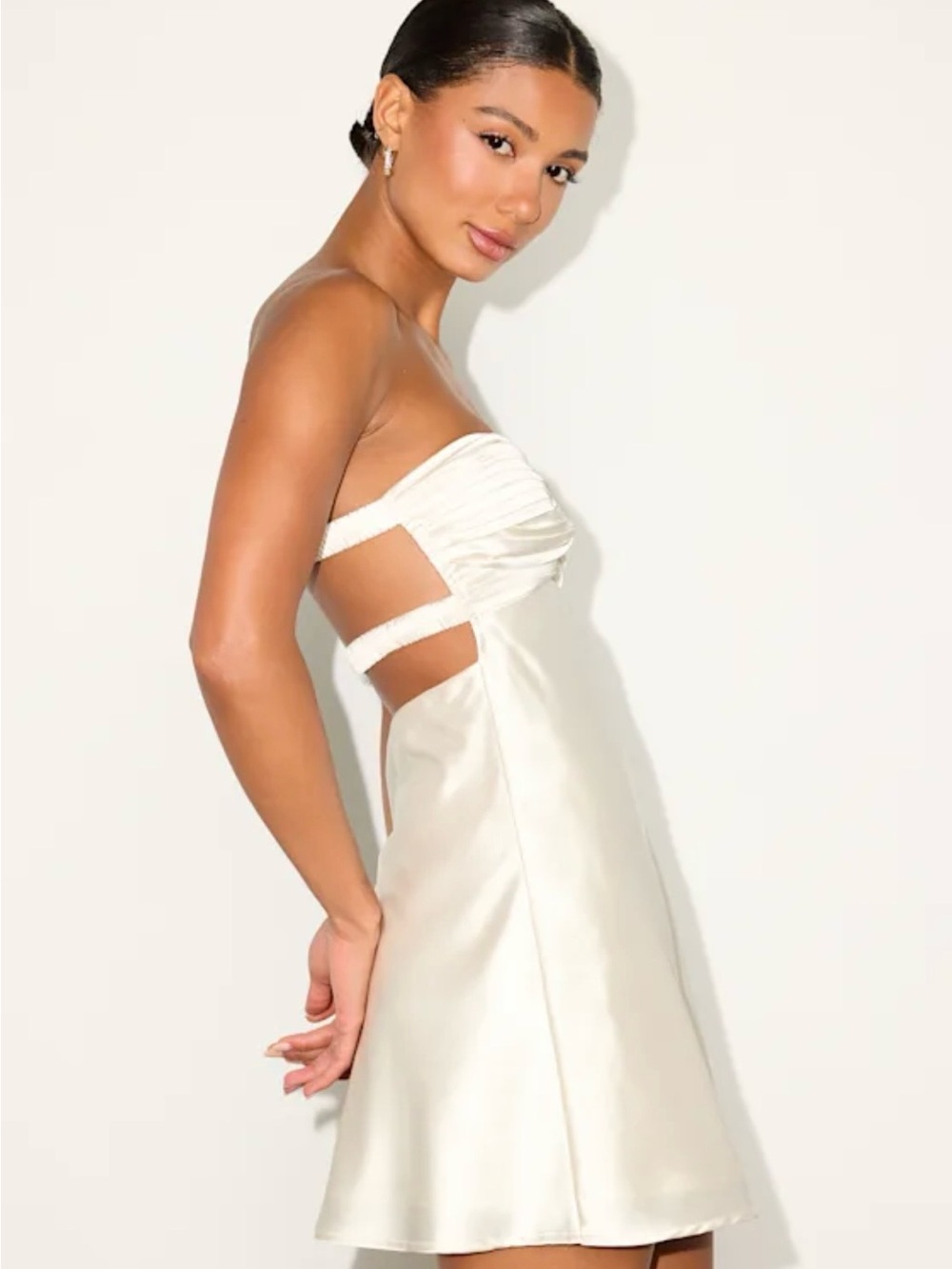 Lulu's Ivory Strapless Cutout Satin Mini Dress NWT